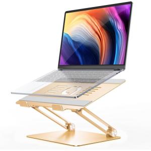 imageLamicall Adjustable Laptop Stand Portable Laptop Riser Aluminum Laptop Stand for Desk Foldable Ergonomic Computer Notebook Stand Holder for MacBook Air Pro Dell XPS HP 10173  Silver5Gold