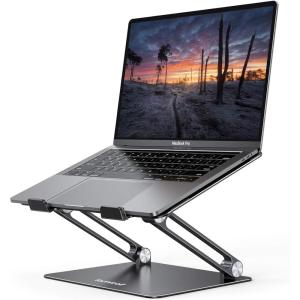 imageLamicall Adjustable Laptop Stand Portable Laptop Riser Aluminum Laptop Stand for Desk Foldable Ergonomic Computer Notebook Stand Holder for MacBook Air Pro Dell XPS HP 10173  Silver2Black