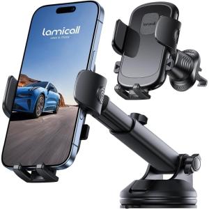 imageLamicall Car Phone Holder Mount 3in1 MilitaryGrade Suction Cup 360 Rotation Phone Holders for Your Car Metal Hook Cell Phone Car Mount Dashboard Vent Windshield for iPhone 16 All SmartphoneNEW Upgraded  LeatherGrain