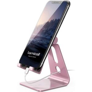 imageLamicall Pink Phone Stand Desk Accessories  Rose Gold Pink Cell Phone Holder Office Decor Office Desktop Accessories Suitable for iPhone 16 15 14 13 Pro Max 48 PhoneRose gold 2