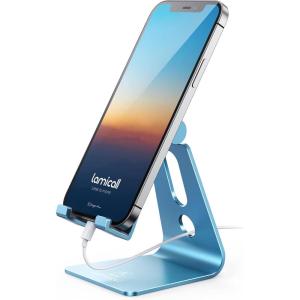 imageLamicall Pink Phone Stand Desk Accessories  Rose Gold Pink Cell Phone Holder Office Decor Office Desktop Accessories Suitable for iPhone 16 15 14 13 Pro Max 48 Phoneblue