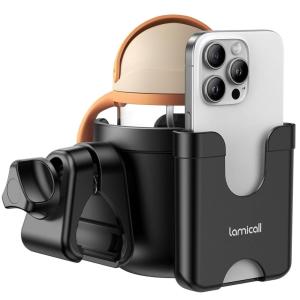 imageLamicall Stroller Cup Holder with Phone Holder  2in1 Stable AntiSlip Stroller Accessories for Uppababy Doona Nuna Jogger Britax Bugaboo Walker Wheelchair Bike ScooterUniversal