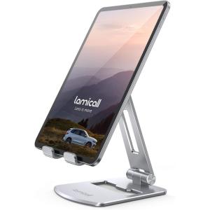 imageLamicall Tablet Stand Foldable Tablet Holder  Adjustable Tablet Dock Compatible with iPad Pro 11129 Mini Air Tabs Kindle and 47quot  13quot Tablet  SilverSilver