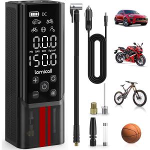 imageTire Inflator Portable Air Compressor  Lamicall 150 PSI Cordless Car Air Pump 4X Faster Pump with Rechargeable Battery 12V DC Digital Pressure Gauge LED Light For Auto Bike Motorcycle BallBlack