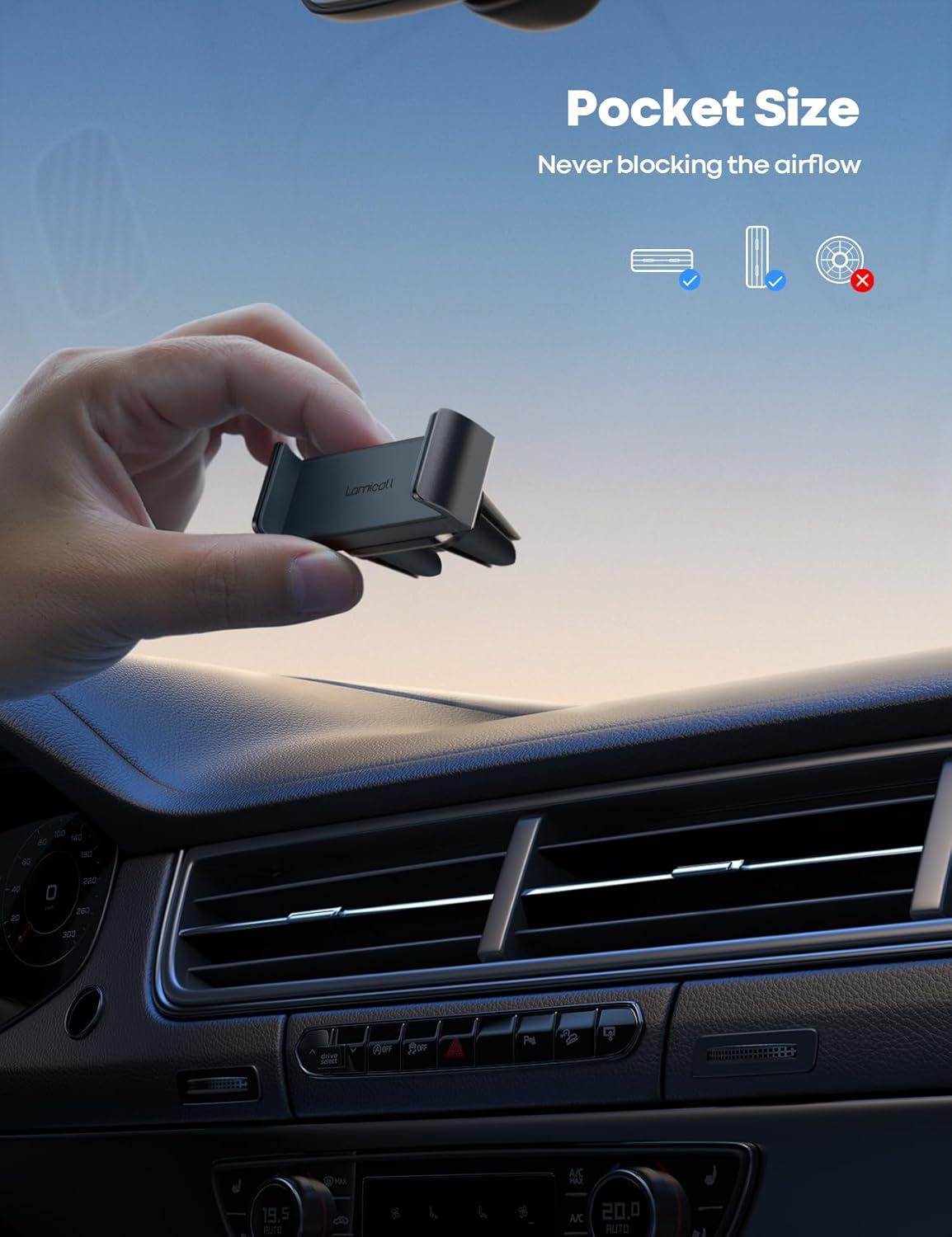 imageLamicall Car Vent Phone Mount  Air Vent Clip Holder Universal Stand Hands Free Cradle Compatible with Cell Phone 16 15 14 13 12 Mini 11 Pro Xs Max Xr X 8 7 6 6s Plus SE Smartphones BlackNEW Upgraded  Gray