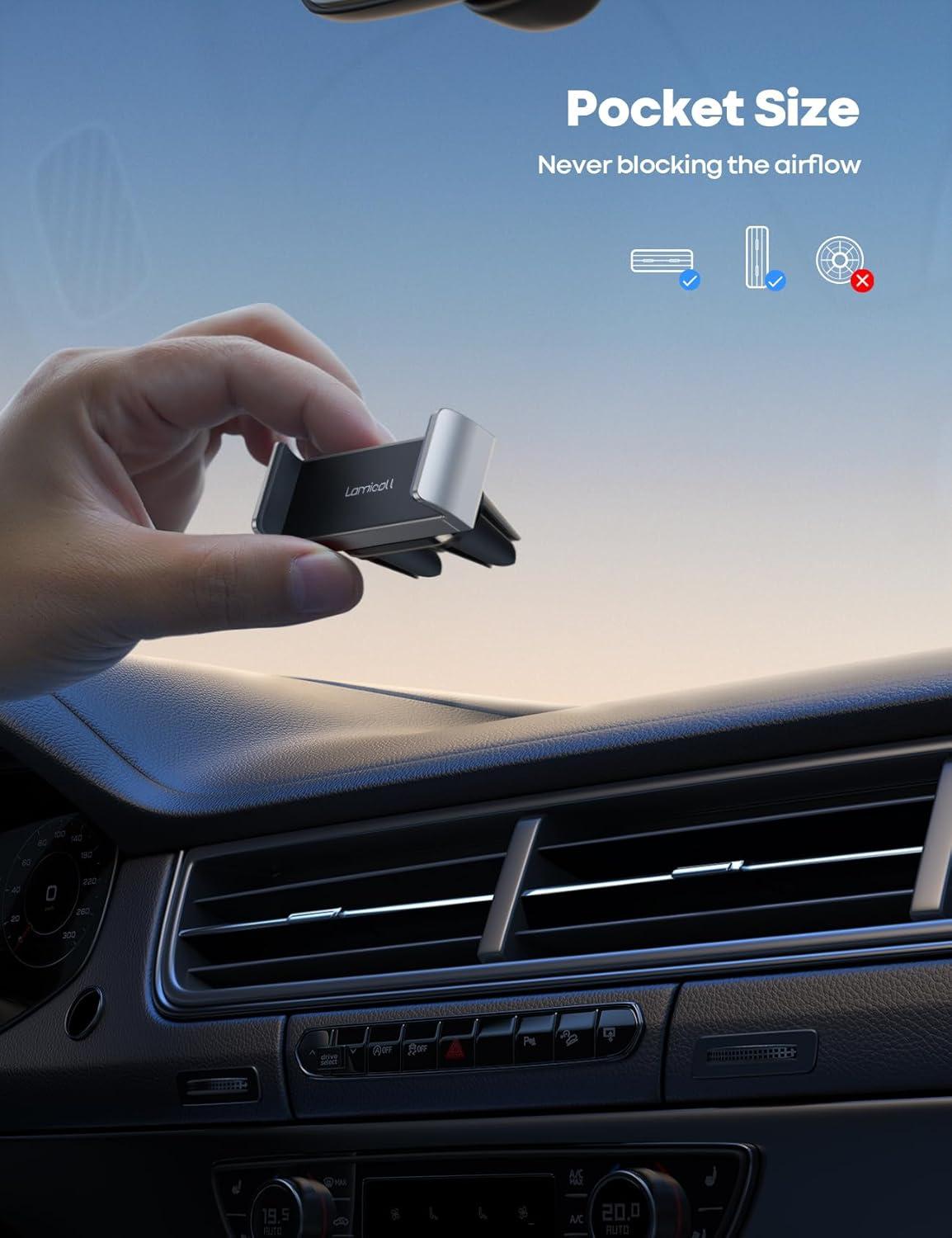 imageLamicall Car Vent Phone Mount  Air Vent Clip Holder Universal Stand Hands Free Cradle Compatible with Cell Phone 16 15 14 13 12 Mini 11 Pro Xs Max Xr X 8 7 6 6s Plus SE Smartphones BlackNEW Upgraded  Silver