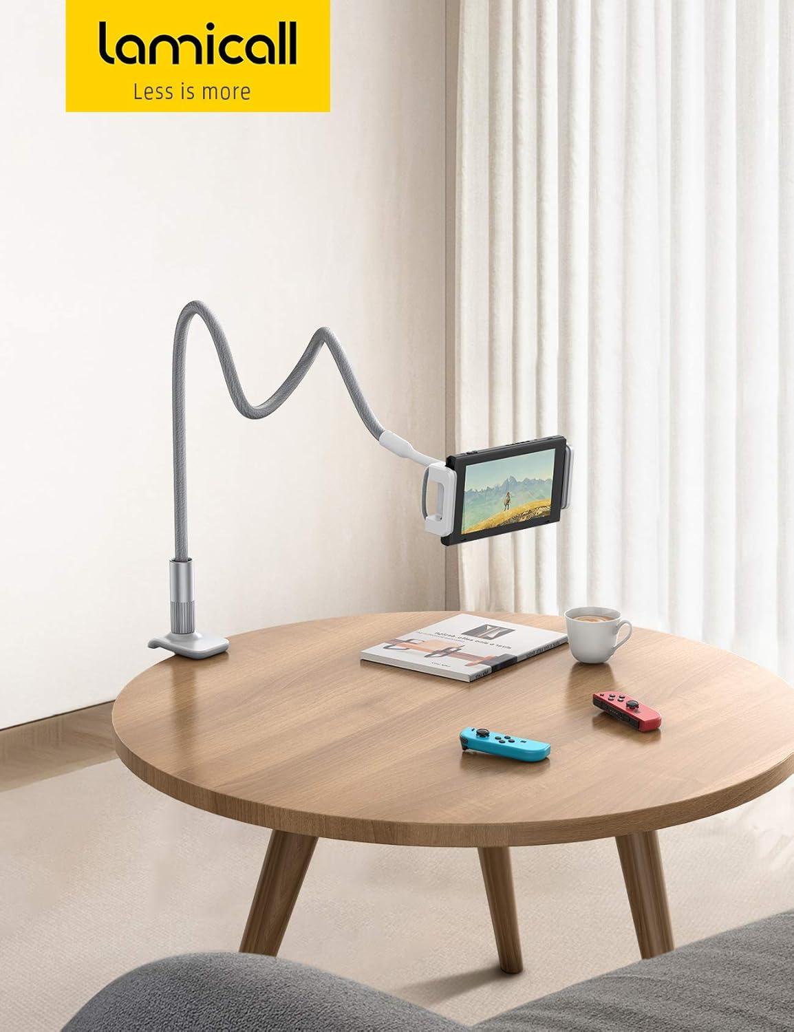 imageLamicall Gooseneck Tablet Holder Tablet Stand  Flexible Arm Clip Tablet Mount Compatible with iPad mini Pro Air Kindle Switch Galaxy Tabs More 47105quot Devices  GrayGray