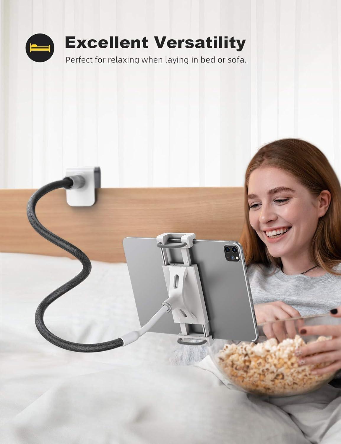 imageLamicall Gooseneck Tablet Holder Tablet Stand  Flexible Arm Clip Tablet Mount Compatible with iPad mini Pro Air Kindle Switch Galaxy Tabs More 47105quot Devices  GrayBlack