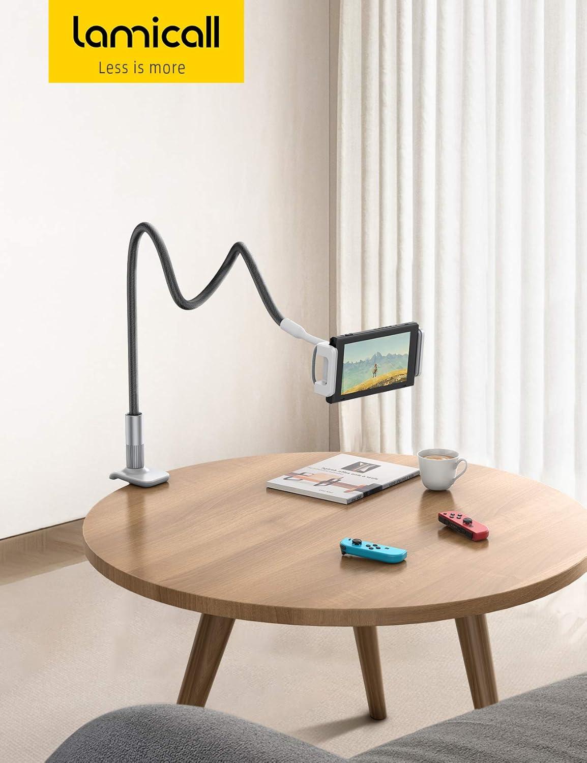 imageLamicall Gooseneck Tablet Holder Tablet Stand  Flexible Arm Clip Tablet Mount Compatible with iPad mini Pro Air Kindle Switch Galaxy Tabs More 47105quot Devices  GrayBlack