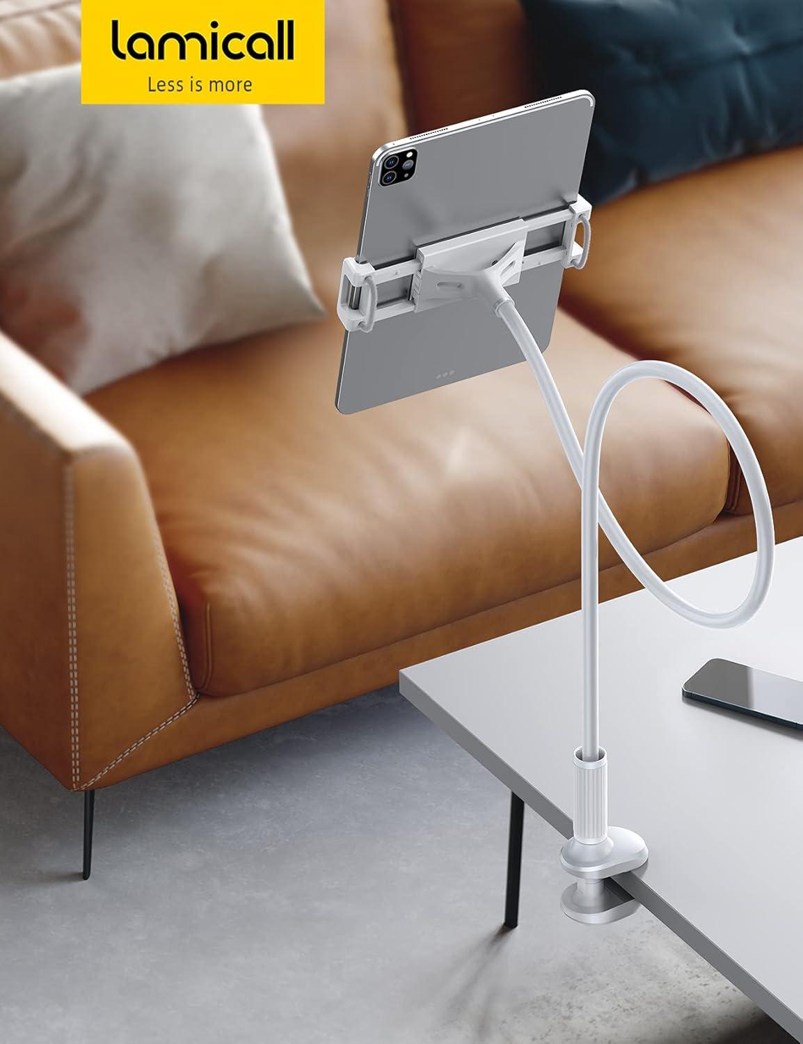 imageLamicall Gooseneck Tablet Mount Holder for Bed  Flexible Tablet Arm Clamp for Bed Compatible with Pad Mini 79 Air 97 Pro 105 Kindle Switch Galaxy Tabs More 4711quot Device  BlackWhite