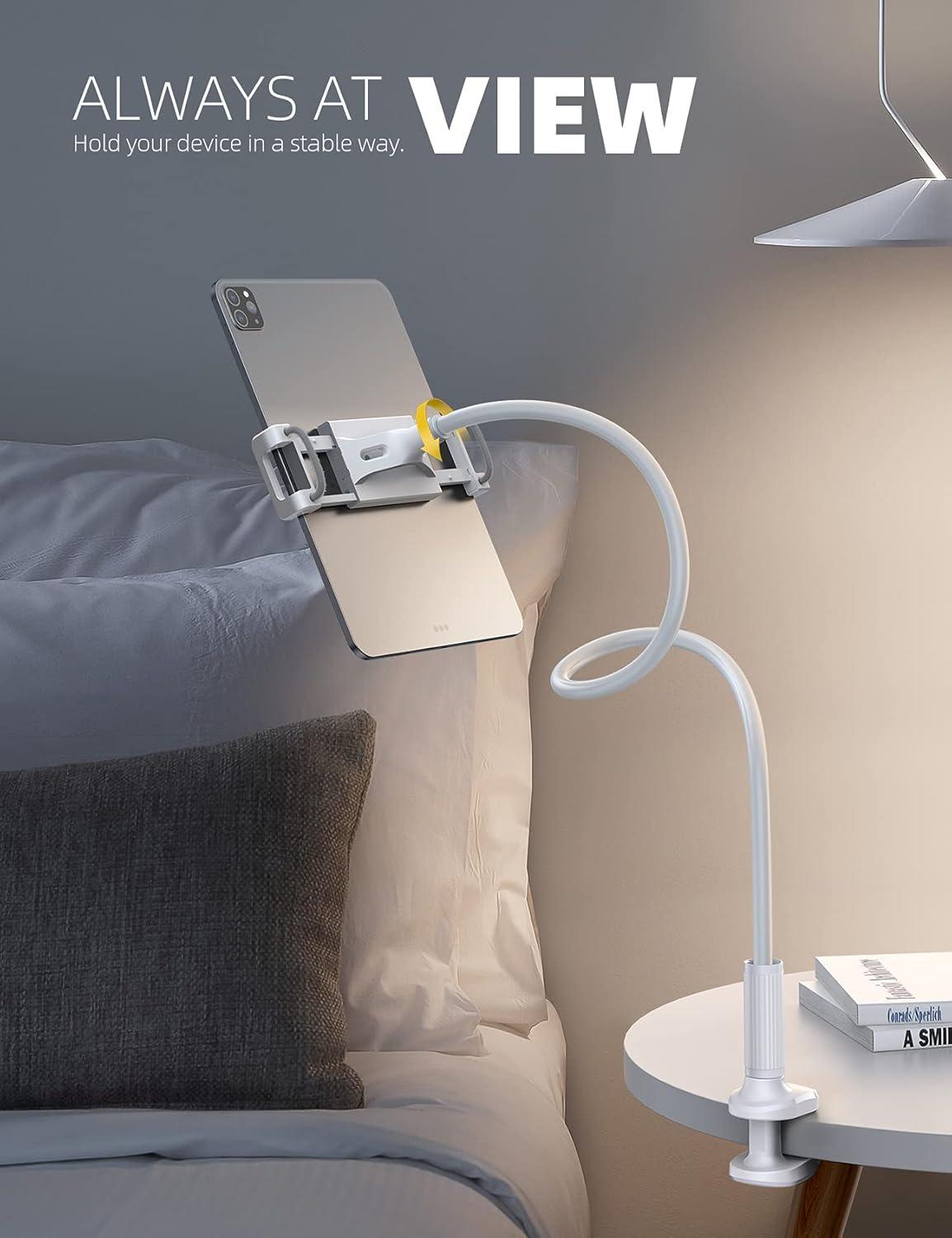 imageLamicall Gooseneck Tablet Mount Holder for Bed  Flexible Tablet Arm Clamp for Bed Compatible with Pad Mini 79 Air 97 Pro 105 Kindle Switch Galaxy Tabs More 4711quot Device  BlackWhite