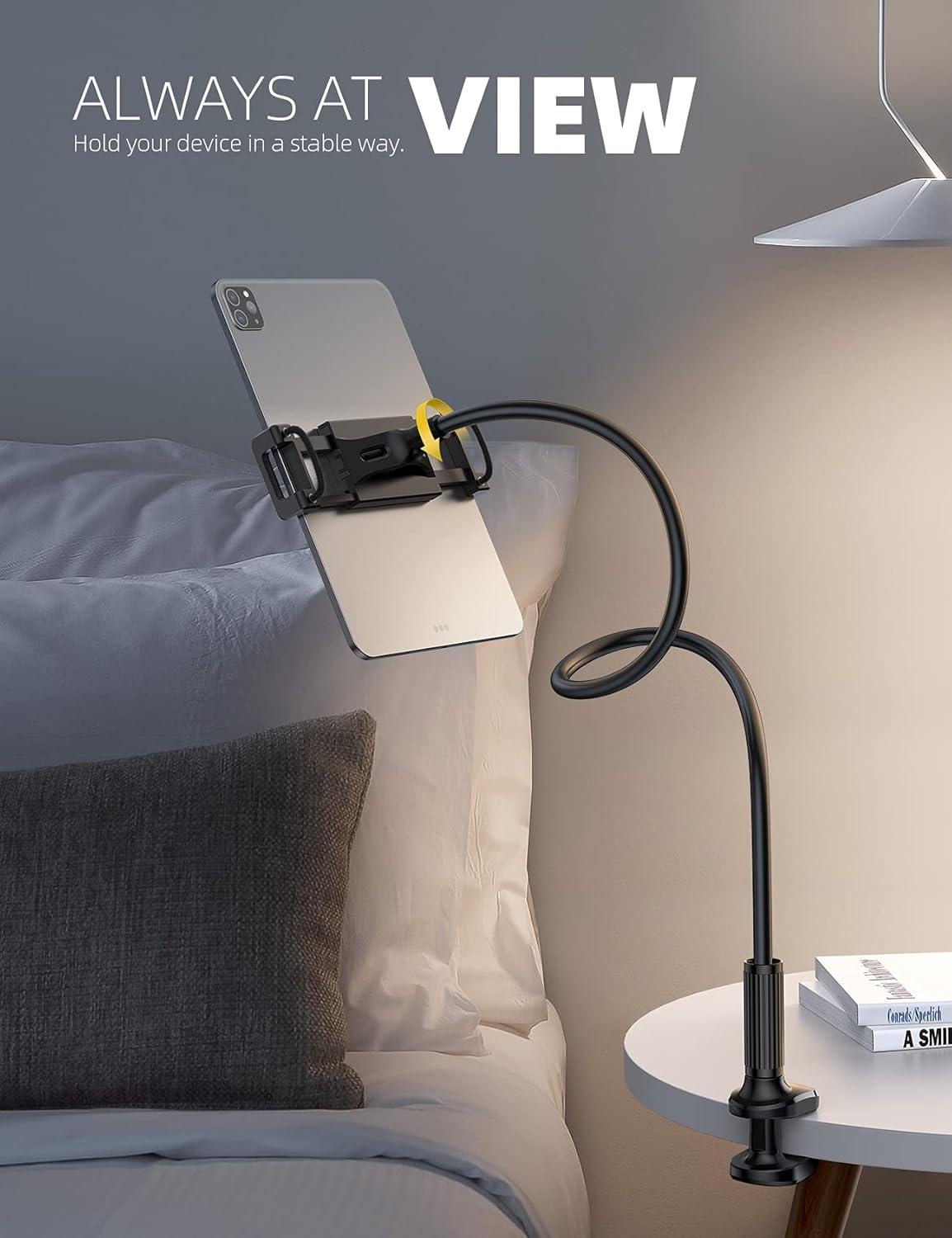 imageLamicall Gooseneck Tablet Mount Holder for Bed  Flexible Tablet Arm Clamp for Bed Compatible with Pad Mini 79 Air 97 Pro 105 Kindle Switch Galaxy Tabs More 4711quot Device  BlackBlack