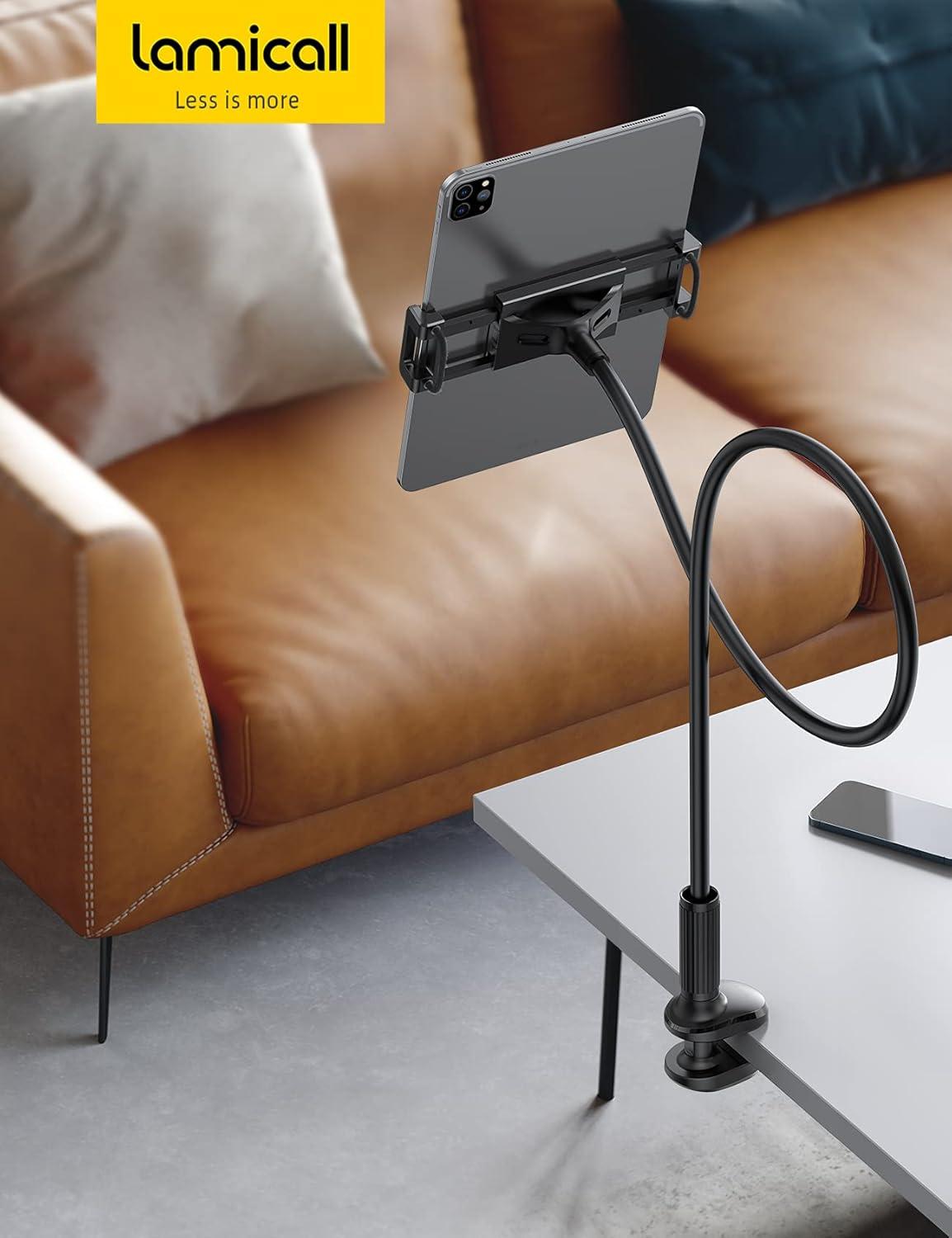 imageLamicall Gooseneck Tablet Mount Holder for Bed  Flexible Tablet Arm Clamp for Bed Compatible with Pad Mini 79 Air 97 Pro 105 Kindle Switch Galaxy Tabs More 4711quot Device  BlackBlack