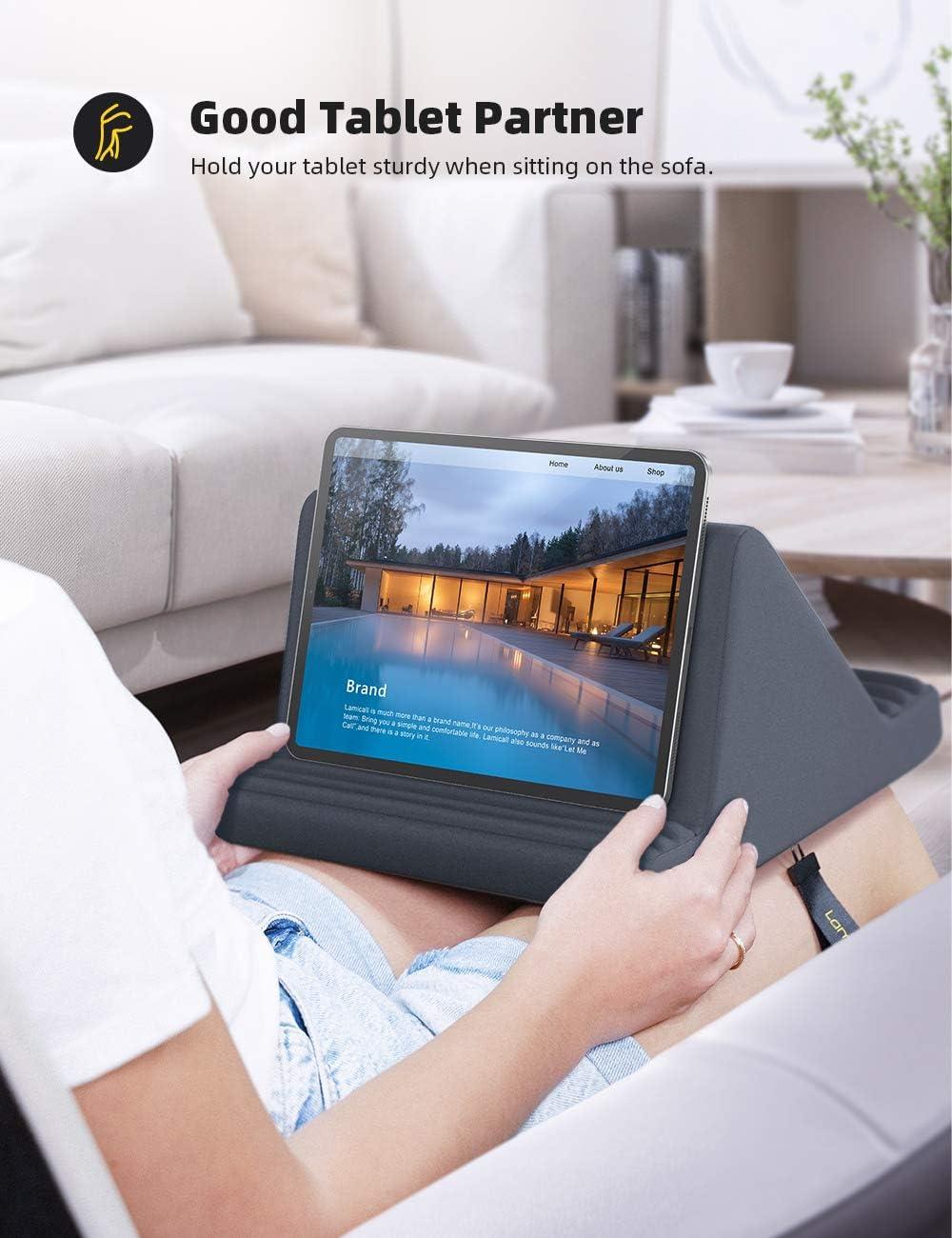 imageLamicall Tablet Pillow Stand Pillow Soft Pad for Lap  Tablet Holder Dock for Bed with 6 Viewing Angles for iPad Pro 97 105 11 129 Air Mini 4 3 Kindle Galaxy Tab EReader Purplish RedGrey