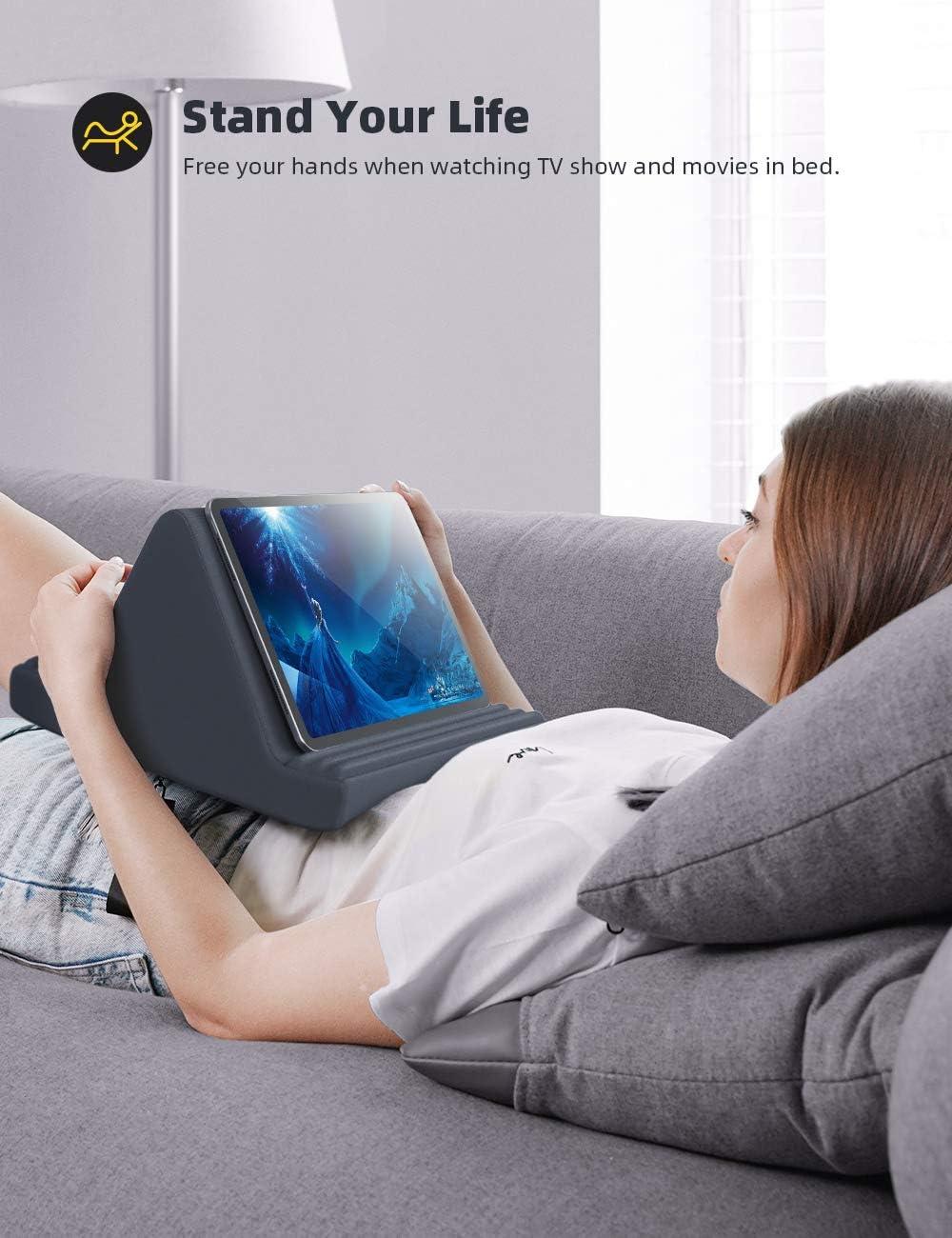 imageLamicall Tablet Pillow Stand Pillow Soft Pad for Lap  Tablet Holder Dock for Bed with 6 Viewing Angles for iPad Pro 97 105 11 129 Air Mini 4 3 Kindle Galaxy Tab EReader Purplish RedGrey