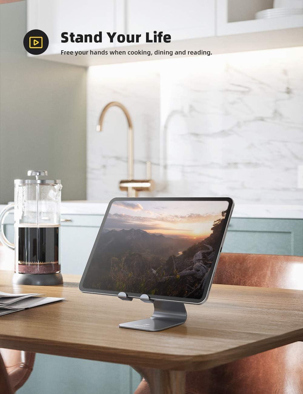 imageLamicall Tablet Stand Tablet Holder for Desk  MultiAngle Adjustable Tablet Desktop Dock Cradle Compatible with iPad Pro 11 129 Air Mini Fire HD Galaxy Tab and Other 413quot Tablets SilverGrey