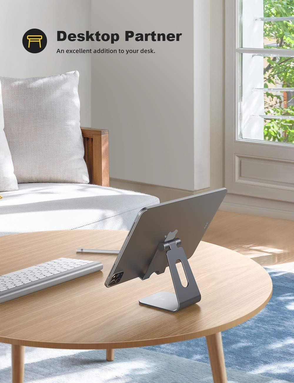 imageLamicall Tablet Stand Tablet Holder for Desk  MultiAngle Adjustable Tablet Desktop Dock Cradle Compatible with iPad Pro 11 129 Air Mini Fire HD Galaxy Tab and Other 413quot Tablets SilverGrey