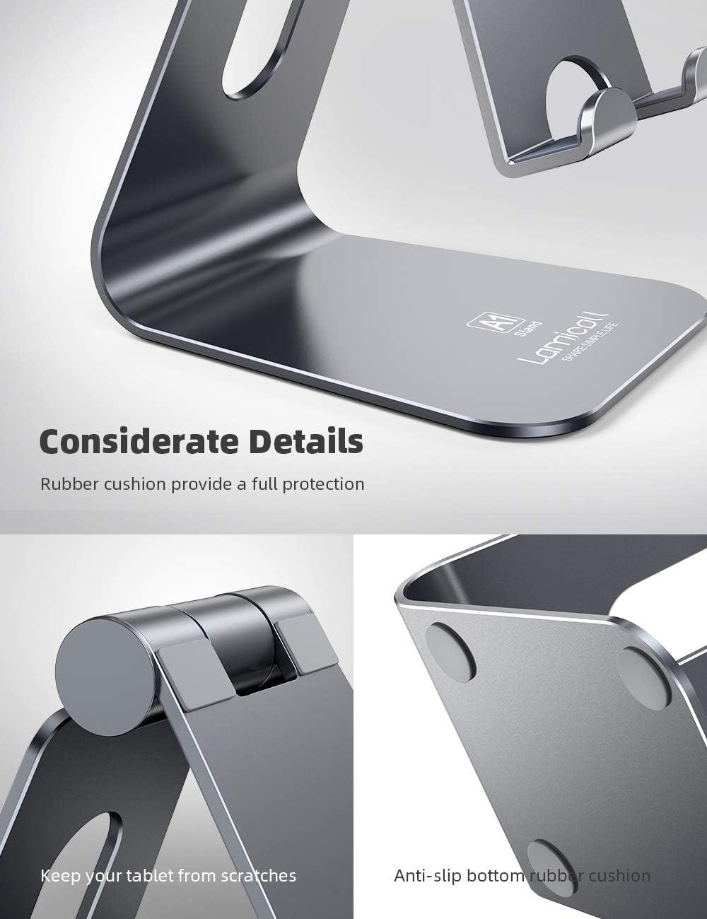 imageLamicall Tablet Stand Tablet Holder for Desk  MultiAngle Adjustable Tablet Desktop Dock Cradle Compatible with iPad Pro 11 129 Air Mini Fire HD Galaxy Tab and Other 413quot Tablets SilverGrey