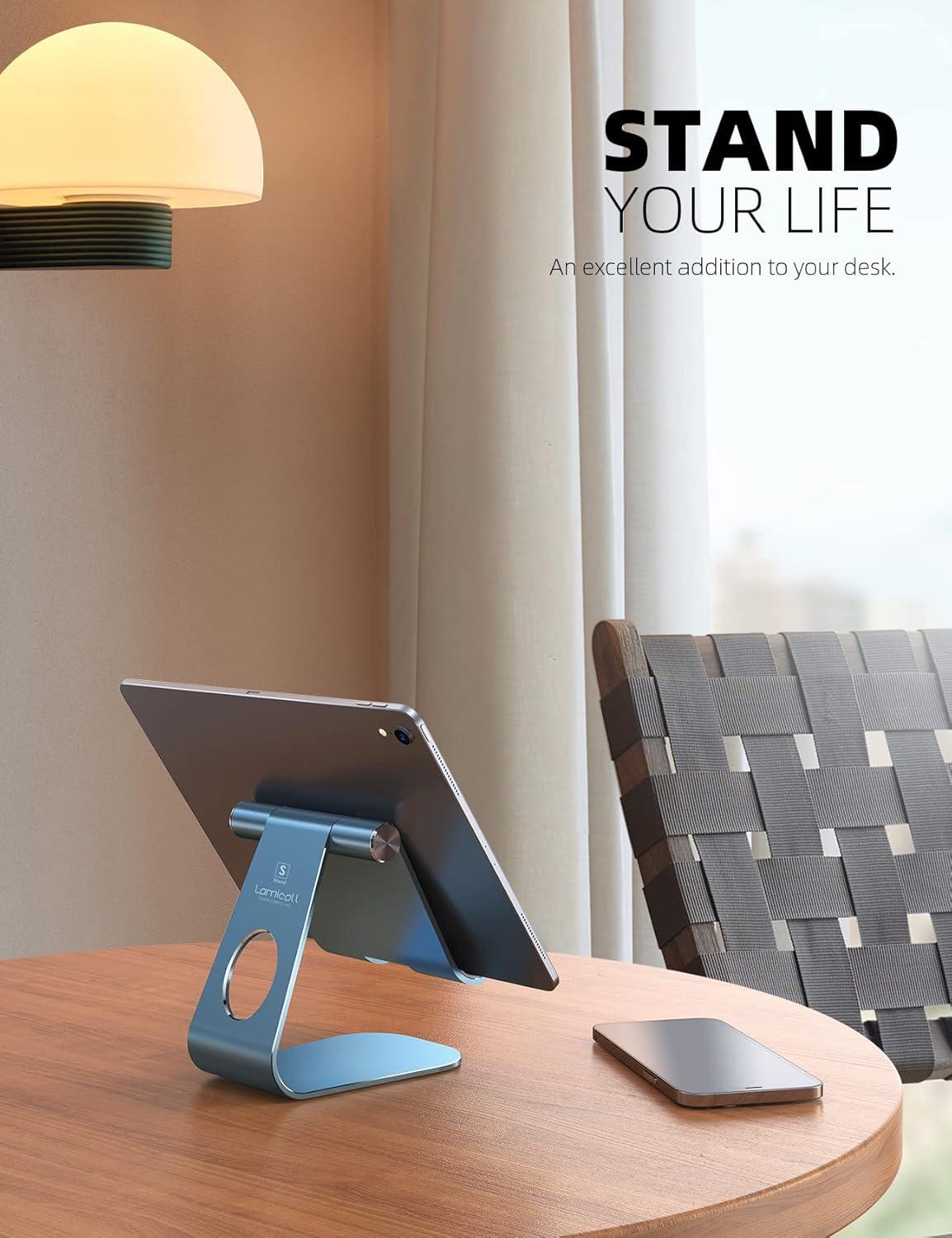 imageTablet Stand Adjustable Lamicall Tablet Stand  Desktop Stand Holder Dock Compatible with Tablet Such as iPad 2018 Pro 97 105 Air Mini 4 3 2 Kindle Nexus Accessories EReader 413 BlackBlue