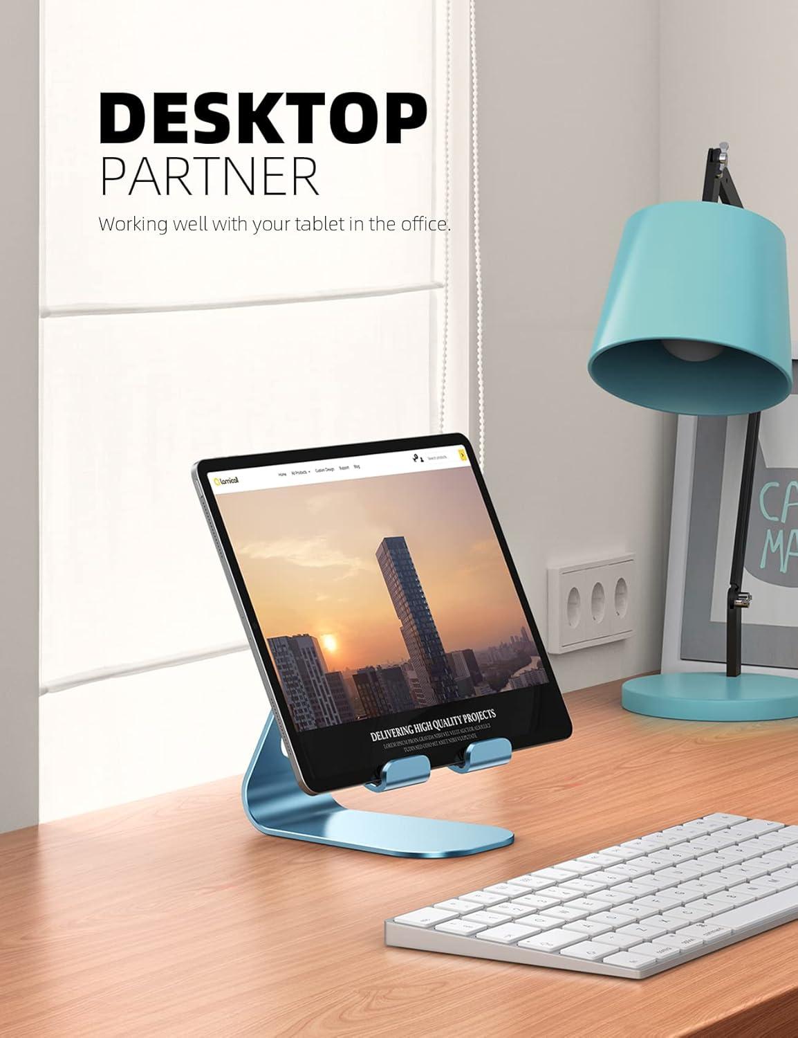 imageTablet Stand Adjustable Lamicall Tablet Stand  Desktop Stand Holder Dock Compatible with Tablet Such as iPad 2018 Pro 97 105 Air Mini 4 3 2 Kindle Nexus Accessories EReader 413 BlackBlue