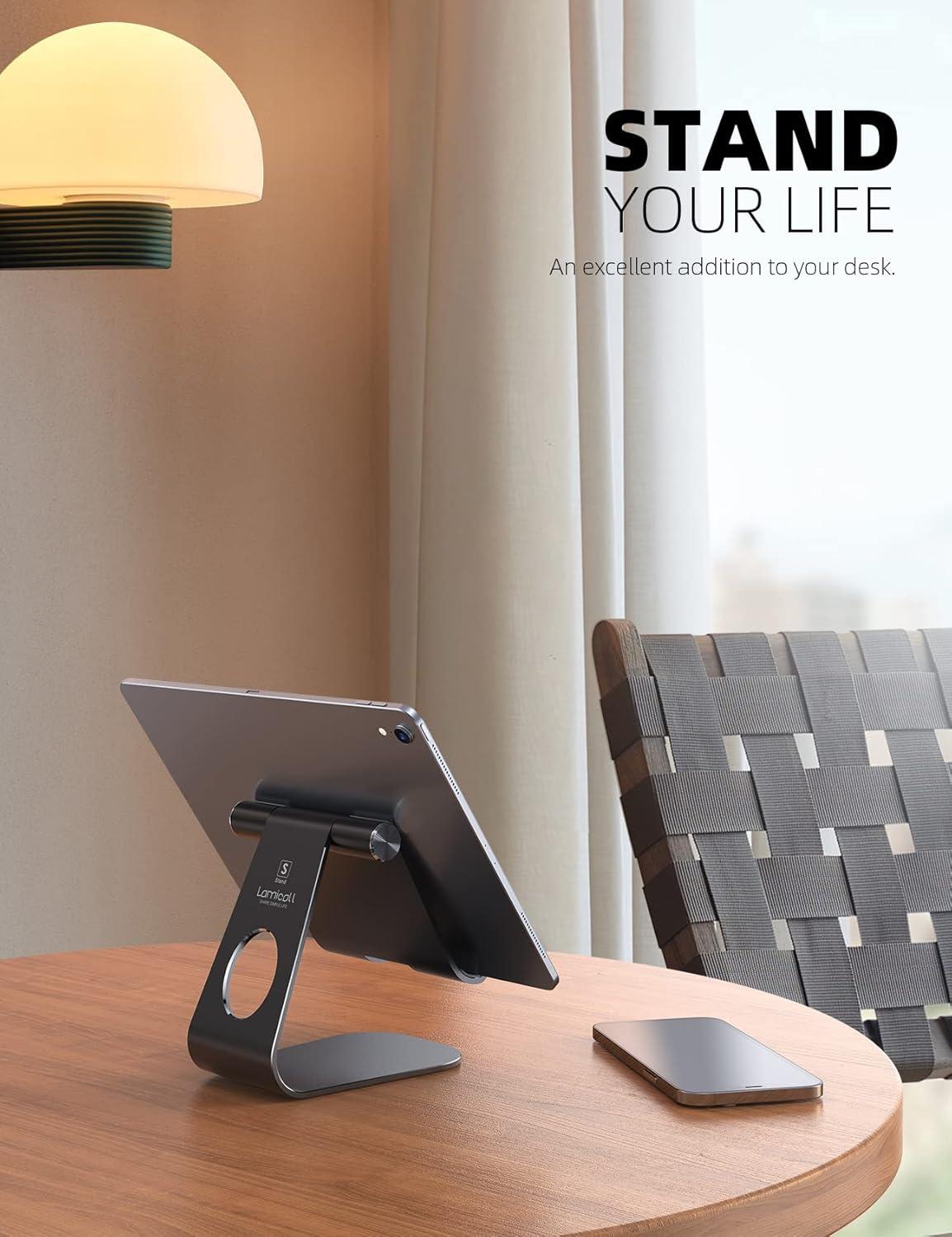imageTablet Stand Adjustable Lamicall Tablet Stand  Desktop Stand Holder Dock Compatible with Tablet Such as iPad 2018 Pro 97 105 Air Mini 4 3 2 Kindle Nexus Accessories EReader 413 BlackBlack