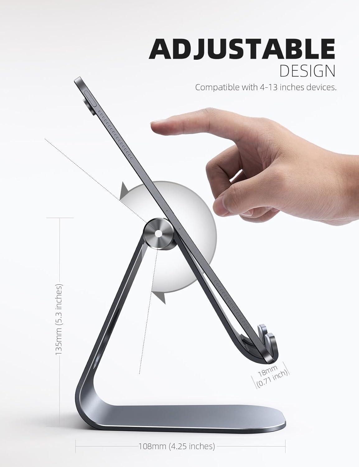 imageTablet Stand Adjustable Lamicall Tablet Stand  Desktop Stand Holder Dock Compatible with Tablet Such as iPad 2018 Pro 97 105 Air Mini 4 3 2 Kindle Nexus Accessories EReader 413 BlackGray
