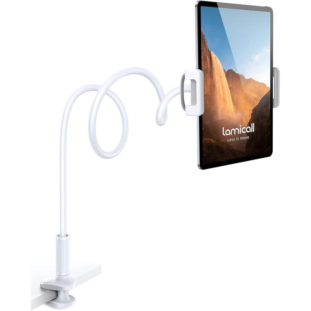 imageLamicall Gooseneck Tablet Mount Holder for Bed  Flexible Tablet Arm Clamp for Bed Compatible with Pad Mini 79 Air 97 Pro 105 Kindle Switch Galaxy Tabs More 4711quot Device  BlackWhite