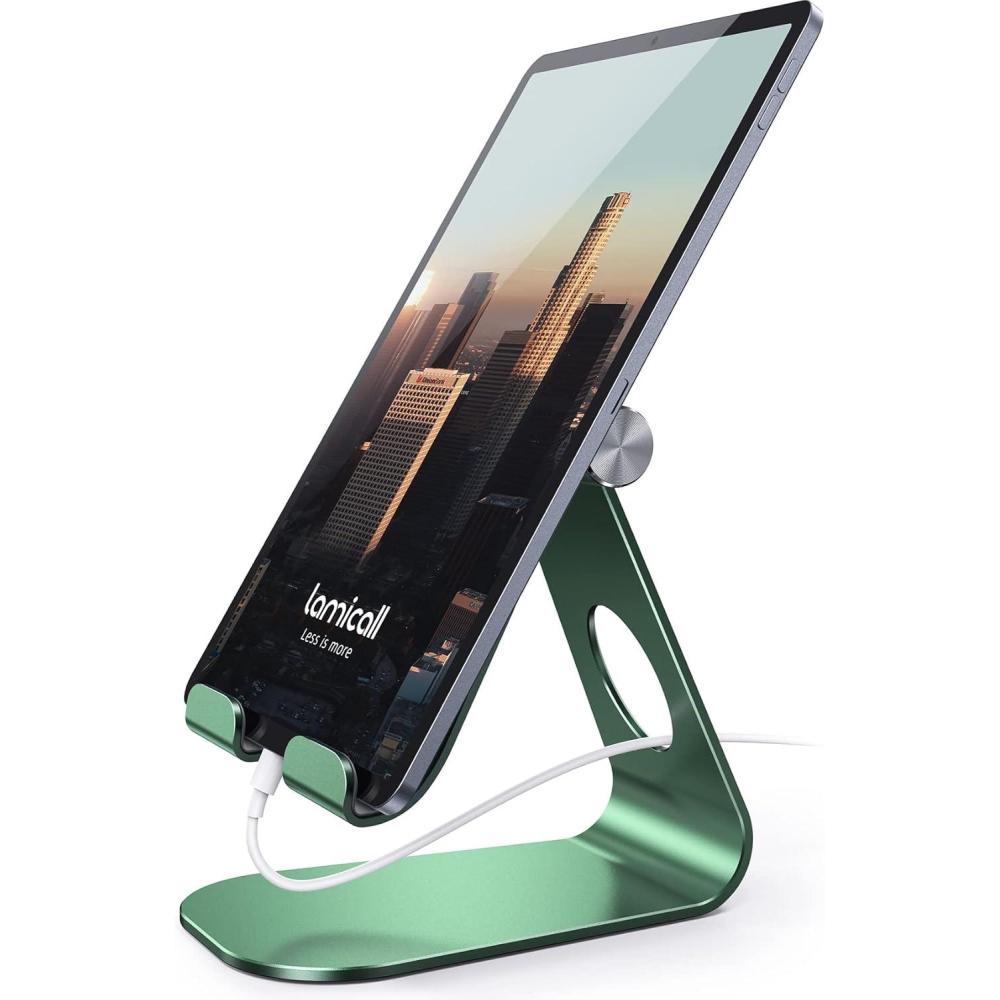 imageTablet Stand Adjustable Lamicall Tablet Stand  Desktop Stand Holder Dock Compatible with Tablet Such as iPad 2018 Pro 97 105 Air Mini 4 3 2 Kindle Nexus Accessories EReader 413 BlackGreen
