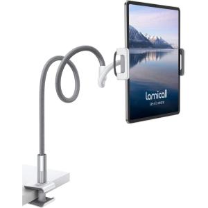 imageLamicall Gooseneck Tablet Holder Tablet Stand  Flexible Arm Clip Tablet Mount Compatible with iPad mini Pro Air Kindle Switch Galaxy Tabs More 47105quot Devices  GrayGray