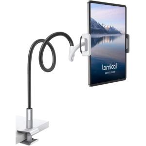 imageLamicall Gooseneck Tablet Holder Tablet Stand  Flexible Arm Clip Tablet Mount Compatible with iPad mini Pro Air Kindle Switch Galaxy Tabs More 47105quot Devices  GrayBlack