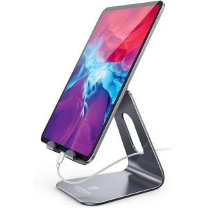 imageLamicall Tablet Stand Tablet Holder for Desk  MultiAngle Adjustable Tablet Desktop Dock Cradle Compatible with iPad Pro 11 129 Air Mini Fire HD Galaxy Tab and Other 413quot Tablets SilverGrey