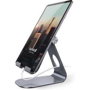 imageTablet Stand Adjustable Lamicall Tablet Stand  Desktop Stand Holder Dock Compatible with Tablet Such as iPad 2018 Pro 97 105 Air Mini 4 3 2 Kindle Nexus Accessories EReader 413 BlackGray