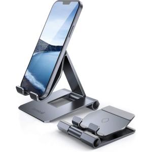 imageLamicall   Adjustable Cell Phone Stand Desk  Foldable Desktop Phone Holder Cradle Dock Compatible with iPhone 15 14 Plus Pro Pro Max 13 12 X XS411 Phone SliverGrey