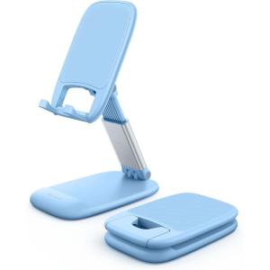 imageLamicall Foldable Phone Stand for Desk  Height Adjustable Cell Phone Holder Portable Cellphone Cradle Desktop Dock Compatible with iPhone 16 15 14 13 Pro Max Mini 12 11 XR X 8 Plus SE SmartphoneBlue