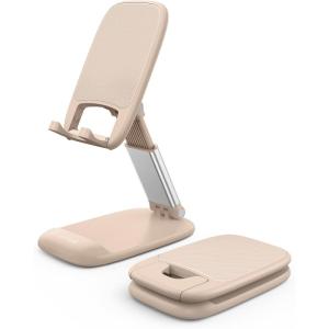imageLamicall Foldable Phone Stand for Desk  Height Adjustable Cell Phone Holder Portable Cellphone Cradle Desktop Dock Compatible with iPhone 16 15 14 13 Pro Max Mini 12 11 XR X 8 Plus SE SmartphoneKhaki