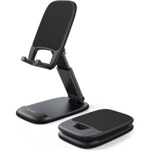 imageLamicall Foldable Phone Stand for Desk  Height Adjustable Cell Phone Holder Portable Cellphone Cradle Desktop Dock Compatible with iPhone 16 15 14 13 Pro Max Mini 12 11 XR X 8 Plus SE Smartphone1Black