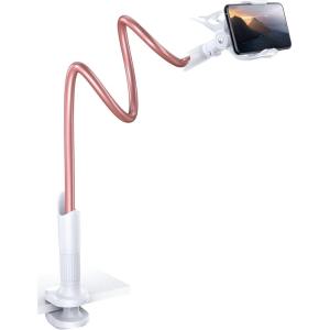 imageLamicall Gooseneck Phone Holder for Bed  Cell Phone Mount Clamp Clip Flexible Long Arm Overhead Mount for Desk Headboard Bedside for iPhone 16 Pro Max 15 Pro Max 14 Plus 13 Mini ampamp 47quot PhoneRose Gold