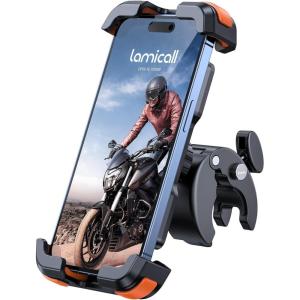 imageLamicall Motorcycle Phone Mount Bike Phone Holder  Metal Lock Upgrade Quick Install Handlebar Clip for Bicycle Scooter Cell Phone Clamp for iPhone 16 15 14 Pro Max Galaxy 4768quot PhonesOrange