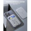 imageLamicall 24oz Light for MagSafe Wallet  Magnetic Phone Stand Slim Faux Leather Grip with 3 Card Holder and Finger Loop Grip for iPhone 15141312 Series Grey
