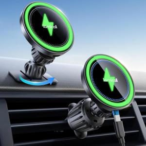 imageLamicall 15W Wireless Car Mount Charger  3in1 Upgraded Intelligent Chip 360 Wireless Car Phone Holder Charger Vent Dashboard Magnetic Car Charger for iPhone 16 Pro Max SilverBlack