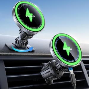 imageLamicall 15W Wireless Car Mount Charger  3in1 Upgraded Intelligent Chip 360 Wireless Car Phone Holder Charger Vent Dashboard Magnetic Car Charger for iPhone 16 Pro Max SilverNEW Upgraded  Silver
