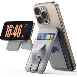 imageLamicall 24oz Light for MagSafe Wallet  Magnetic Phone Stand Slim Faux Leather Grip with 3 Card Holder and Finger Loop Grip for iPhone 15141312 Series Grey