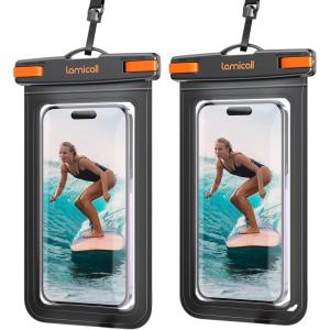 imageLamicall 2PCS Waterproof Phone Pouch Floating  Soft 3D Seamless Design IPX8 Water Proof Cell Phone Case for Beach Protector for iPhone 47quot Devices Dry Bag Beach Essentials for Cruise Travelblack for 75 big case