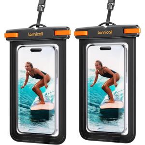 imageLamicall 2PCS Waterproof Phone Pouch Floating  Soft 3D Seamless Design IPX8 Water Proof Cell Phone Case for Beach Protector for iPhone 47quot Devices Dry Bag Beach Essentials for Cruise TravelOrange black 7