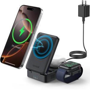 imageLamicall 3in1 Charging Station for MagSafe  Foldable Wireless Charger Stand for iPhone 16 Travel Charger Station for Apple Multiple Devices for iPhone 15 14 13 Apple Watch AirPods