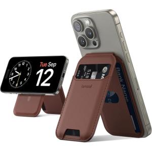 imageLamicall Magnetic Phone Stand  Slim Faux Leather Grip for Apple MagSafe Wallet Magnet 3 Cards Holder Finger Loop Grip for iPhone 15141312 Series BlackBrown Red
