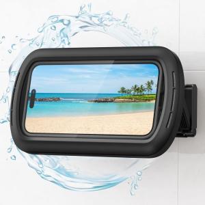 imageLamicall Shower Phone Holder Waterproof  Clear Sound with Speaker Hole ampamp 480 Rotation Shower Case Locking Clasp IPX6 Waterproof Wall Mount for iPhone 16 Pro Max S25 Ultra 47quot Big PhonesClassic Black