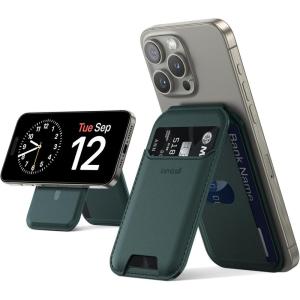 imageLamicall for Magsafe Wallet Stand  Upgraded 65g Light Slim Phone 3 Cards Holder Adjustable Leather Apple iPhone Wallet Stand Magnetic for iPhone 15141312 Series Not for Mini Dark Green