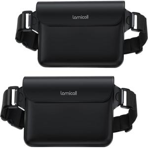 imageLamicall 2Pack Waterproof Fanny Packs Dry Bag Pouch  Elastic Waist Strap Phone Waterproof Waist Pouch Dry Bag Beach Kayaking Swimming Cruise Essentials 87 for iPhone 16 15 14 13 Pro MaxBlack