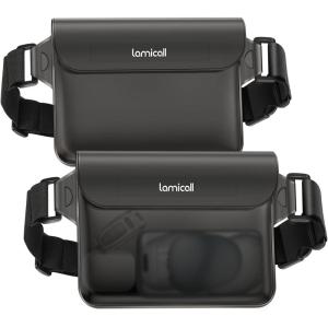 imageLamicall 2Pack Waterproof Fanny Packs Dry Bag Pouch  Elastic Waist Strap Phone Waterproof Waist Pouch Dry Bag Beach Kayaking Swimming Cruise Essentials 87 for iPhone 16 15 14 13 Pro MaxTransparent Black